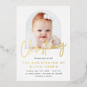Eenvoudige Arc One Photo Christening Baptism Gold Folie Uitnodiging