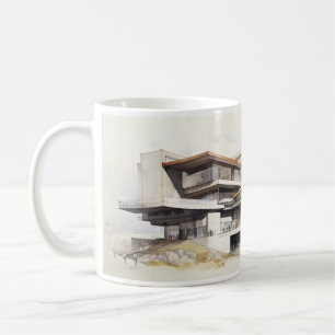 Eenvoudige architecturale tekening van een concept koffiemok
