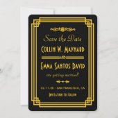 Eenvoudige Art Deco Zwarte en Gouden Save The Date Kaart (Voorkant)