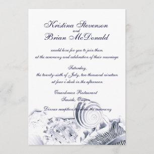 Eenvoudige artistieke marine Blue Seashells Wedden Kaart
