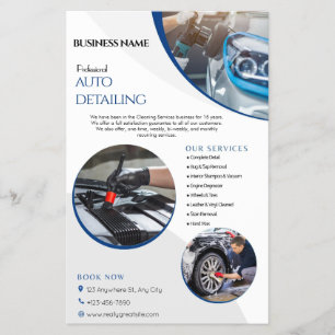 eenvoudige auto detailing schoonmaak service bedri flyer
