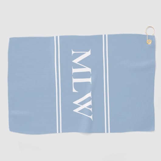 Eenvoudige Baby Blauw en Wit Monogram Sjabloon Golfhanddoek (Horizontaal)