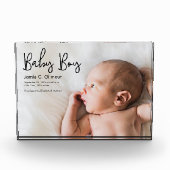 Eenvoudige Baby Boy aankondiging Modern Script Fotoblokken (Voorkant)