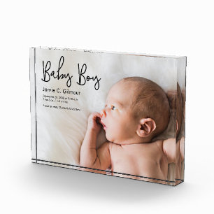Eenvoudige Baby Boy aankondiging Modern Script Fotoblokken