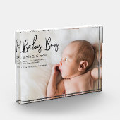 Eenvoudige Baby Boy aankondiging Modern Script Fotoblokken (Links)