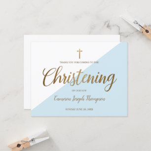 Eenvoudige Baby Boy Blue Christening Gold Bedankt Kaart