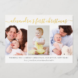 Eenvoudige Baby eerste kerstfoto, Collage Gold Folie Feestdagenkaart