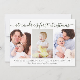 Eenvoudige Baby Eerste Kerstmis Fotocollage Groen Feestdagenkaart