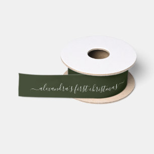 Eenvoudige Baby Eerste Kerstmis Typografie Groen Lint