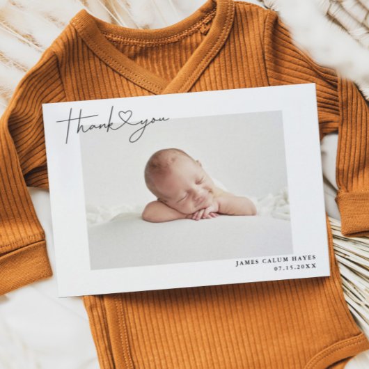 Eenvoudige Baby foto Dank u het Manuscript Hartgeb Aankondiging