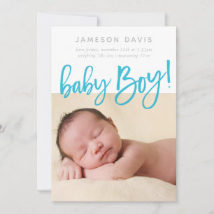 EENVOUDIGE BABY FOTO moderne jongen aqua script be Aankondiging
