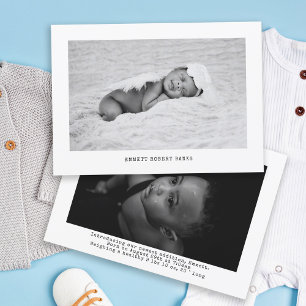 Eenvoudige Baby Foto Zwart-wit Geboorte Aankondiging