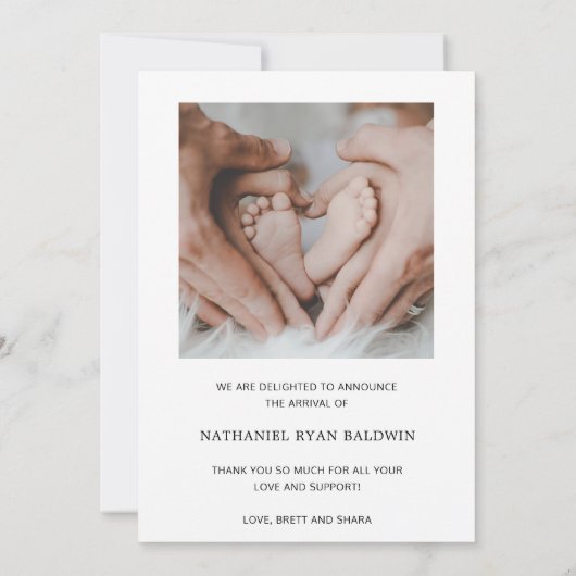 Eenvoudige baby-fotogeboorte aankondiging (Achterkant)