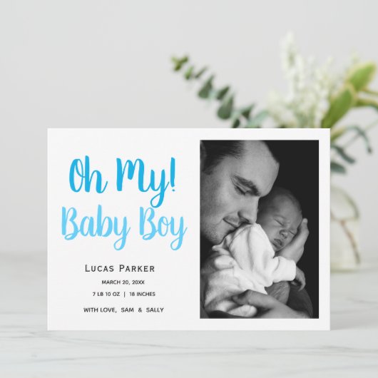 Eenvoudige baby-jongen Fotocollage geboorte Aankondiging (Staand voorkant)