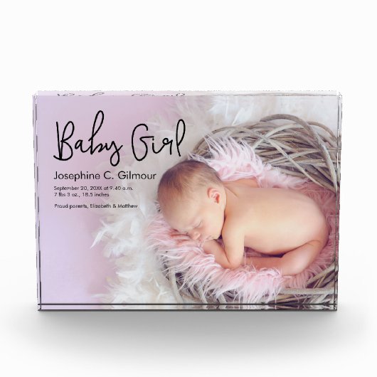 Eenvoudige baby meisje aankondiging Modern Script Fotoblokken (Voorkant)