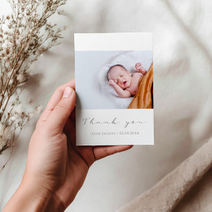 Eenvoudige baby shower foto bedankkaart