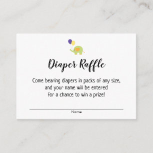 Eenvoudige Baby Shower Luier Raffle Tickets, Olifa Informatiekaartje