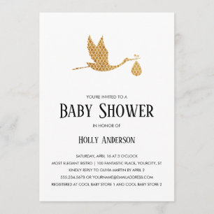Eenvoudige Baby shower Preppy Gold Stork met bunde Kaart