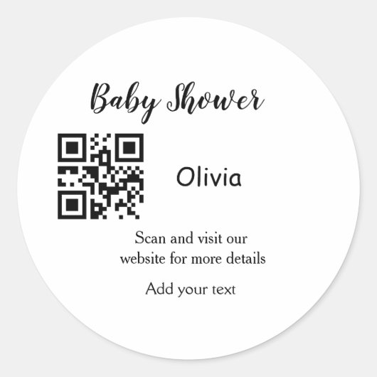 Eenvoudige baby shower website barcode QR voeg naa Ronde Sticker (Voorkant)