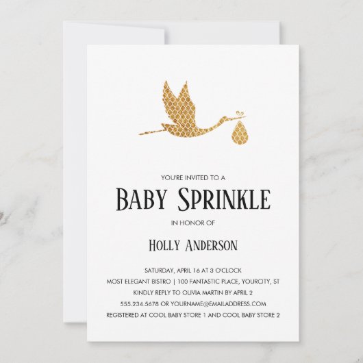 Eenvoudige Baby Sprinkle Preppy Gold Stork w Bundl Kaart (Voorkant)