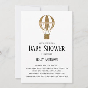 Eenvoudige babyfeest gouden glitters hete luchtbal kaart