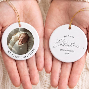 Eenvoudige babyfoto eerste kerst keramisch ornament