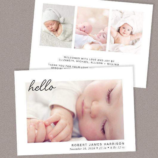 Eenvoudige babyfoto hallo geboorte aankondiging