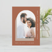 Eenvoudige balk | Modern Two Photo Terracotta Save The Date (Staand voorkant)