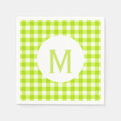 Eenvoudige Basic Lime Green Gingham Monogram Servet (Voorkant)