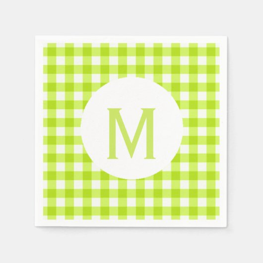 Eenvoudige Basic Lime Green Gingham Monogram Servet (Voorkant)