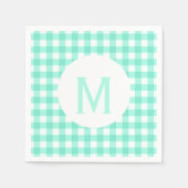 Eenvoudige Basic Neo Mint Green Gingham Monogram Servetten (Voorkant)