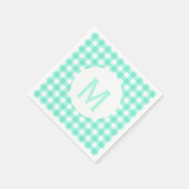 Eenvoudige Basic Neo Mint Green Gingham Monogram Servetten (Hoek)