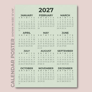 Eenvoudige Basis Sage Groene 2027 Agenda Poster
