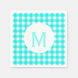 Eenvoudige basis turquoise gingham monogram servet