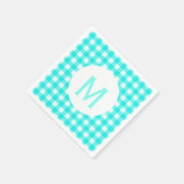 Eenvoudige basis turquoise gingham monogram servet (Hoek)