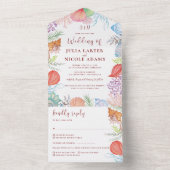 Eenvoudige Beach Ocean Seashell krans bruiloft All In One Uitnodiging (Binnen)