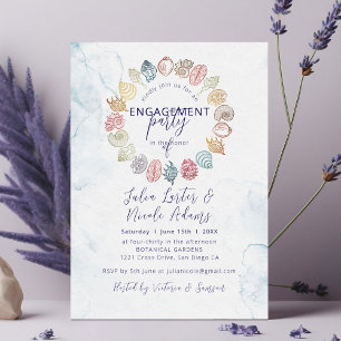 Eenvoudige Beach Seashell Krans Engagement Party Kaart
