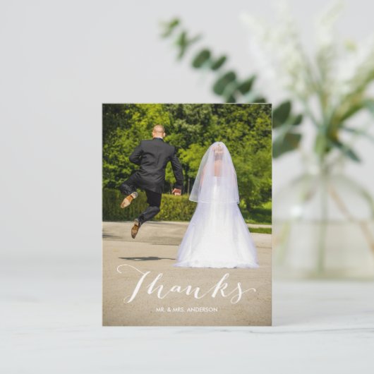 Eenvoudige Bedankt Foto bruiloft Dank u Briefkaart (Staand voorkant)