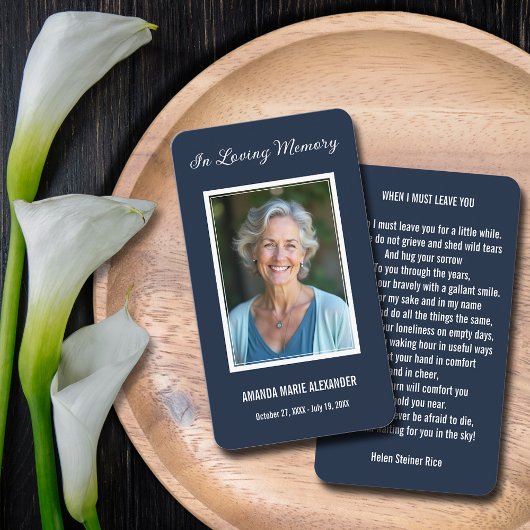 Eenvoudige begrafenisfotosympathie Memorial Prayer Visitekaartje