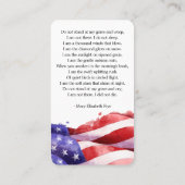 Eenvoudige begrafenisherdenkingsfoto US Flag Praye Visitekaartje (Achterkant)