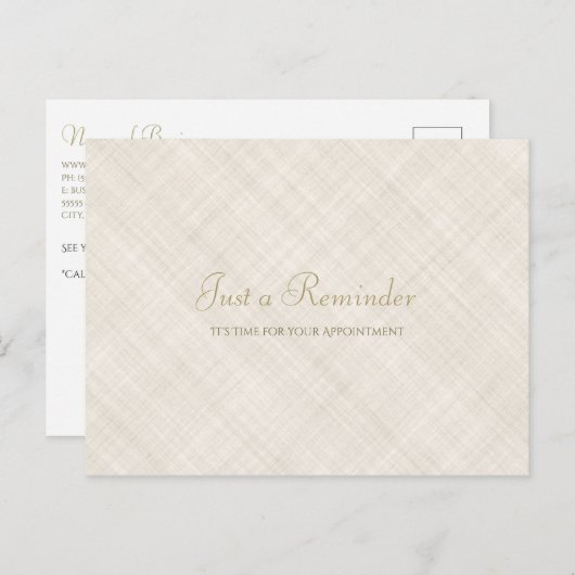 Eenvoudige beige Linen Elegant Script Appointment Briefkaart (Voorkant / Achterkant)