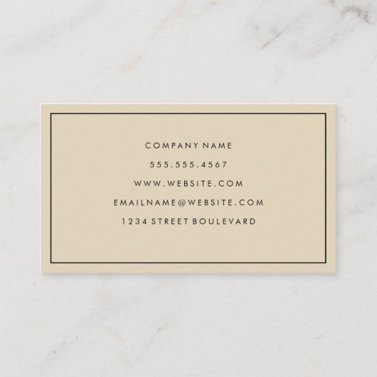 Eenvoudige beige met zwarte rand minimalistisch visitekaartje (Achterkant)