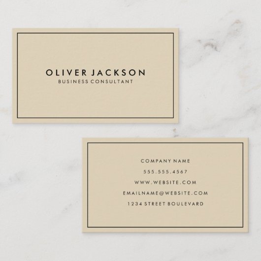 Eenvoudige beige met zwarte rand minimalistisch visitekaartje (Voorkant / Achterkant)
