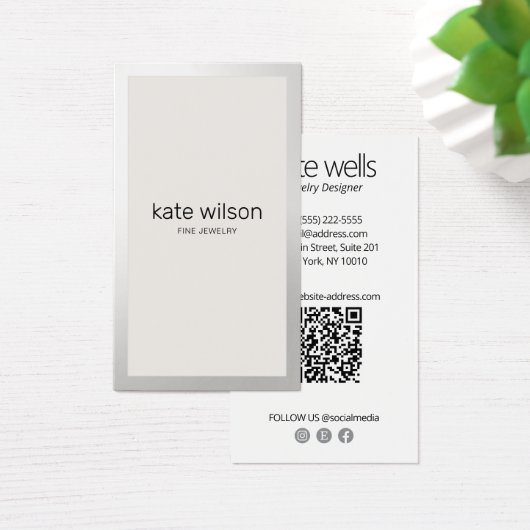 Eenvoudige beige taupe Silver Border Visitekaartje (Bureau)