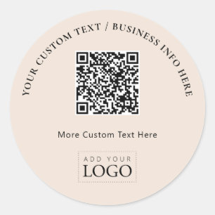 Eenvoudige Beige Zakelijke Logo QR Code Promotie Ronde Sticker