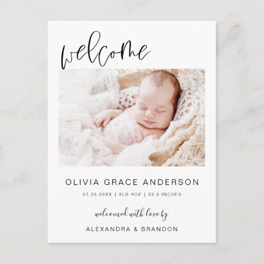 Eenvoudige bekendmaking van Baby Elegant Photo Col Aankondigingskaart (Voorkant)