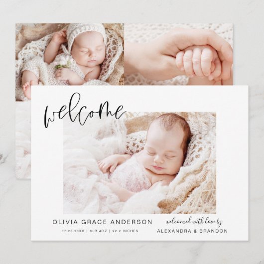 Eenvoudige bekendmaking van Baby Elegant Photo Col Kaart (Voorkant / Achterkant)
