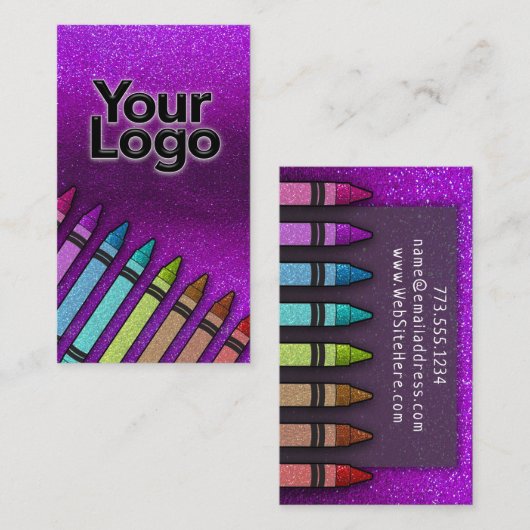 Eenvoudige benaming van leraar Rainbow Glitter Cra Visitekaartje (Voorkant / Achterkant)