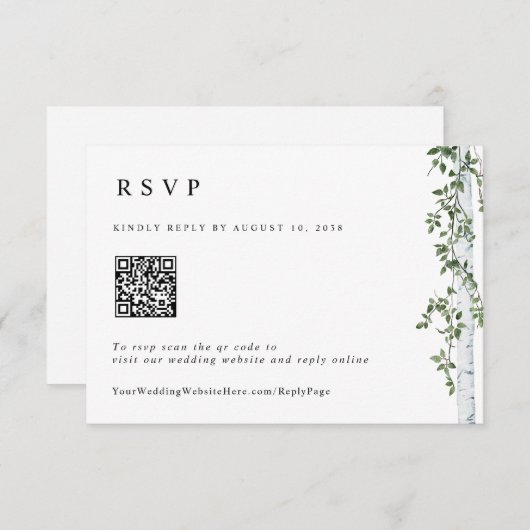 Eenvoudige berkenboom antwoord online QR code brui (Voorkant / Achterkant)