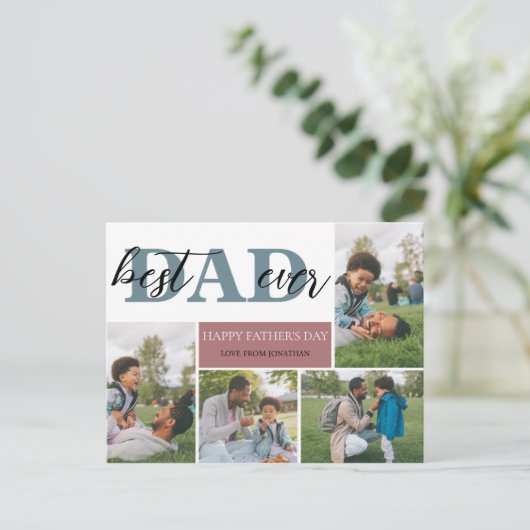 Eenvoudige Beste Papa Ooit Vaderdag Papa 4 foto Feestdagenkaart (Staand voorkant)
